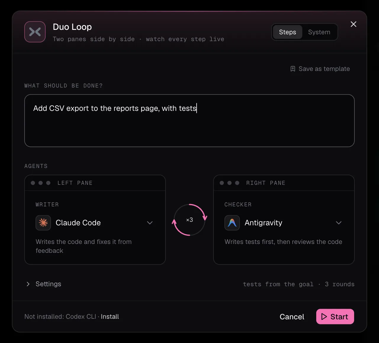 Duo Loop setup dialog